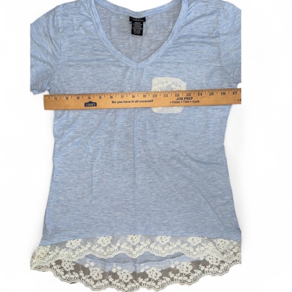 Rue21 Light Blue Tee with Lace Accents, WOMENS SIZE M boho layering romantic - Picture 2 of 4